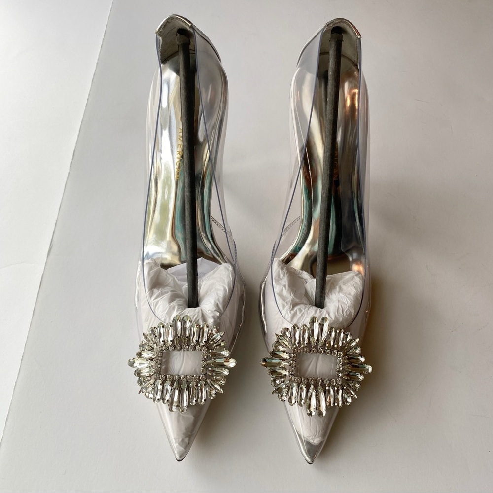 Good American Cinder f*cking Rella Pump Metallic Silver Heels Size 10 NWT - Picture 7 of 13